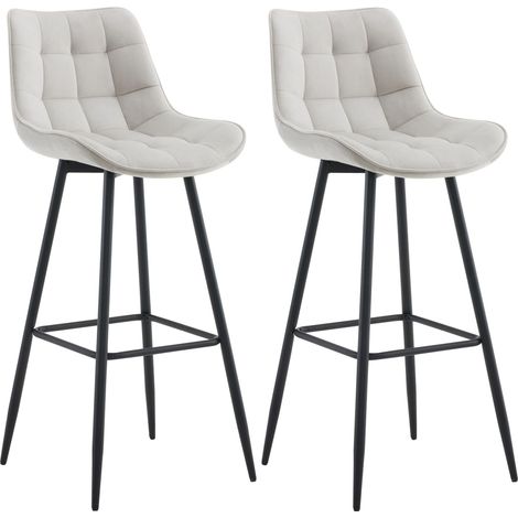 Juego de 2 taburetes de bar con costuras cuadradas decorativas y reposapiés de terciopelo gris cuatro patas de metal 100006823