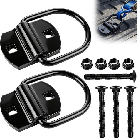 2 x Black Tie Down Rings, Trailer Fastener, Fixing Ring, Trailer Tarpaulin for Trailers, Trucks, Vans, Straps, with 4 Bolts and 4 Nuts (1/5)