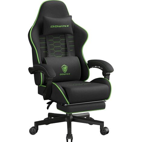 Gaming Stuhl Kopfstütze Fußstütze Tasche Schwarz & Grün Übergröße (1/5)
