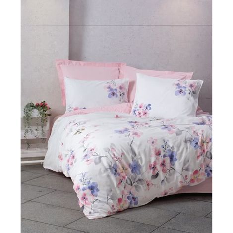 Completo letto - 1 copripiumino 220 x 240 cm + 2 federe 60 x 60 cm - 100% cotone rinforzato - Rosa