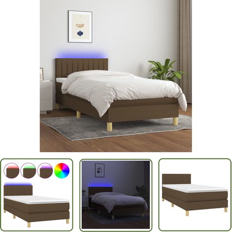 The Living Store Sommier à lattes de lit et matelas et LED Marron foncé 80x200cm - Sommier Tapissier - Lit Avec Led - Matelas À Ressorts Ensachés - Têted Lit Ajustable - Éclairage LED (1/5)