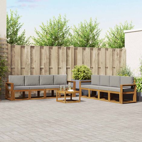 Outdoor-Sofagarnitur mit Kissen 9 pcs Natürlich und Hellgrau (1/5)
