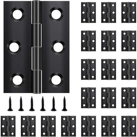 Cerniere pieghevoli in acciaio inox nero per porte, finestre e armadi, 44 mm × 31 mm, con 120 viti, 20 pezzi (1/4)