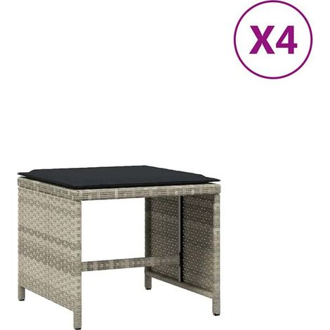 Ensemble de 4 Tabourets de Jardin avec Coussins, Gris Clair, 41x41x36 cm (1/5)