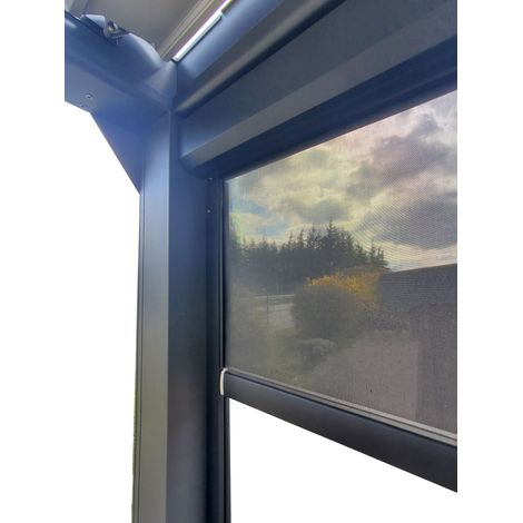 Green Outside – Rideau manuel 3m gris sable pour pergola bioclimatique – Coffre aluminium RAL2900 – Système de résistance au vent – Toile PVC 470g/m²