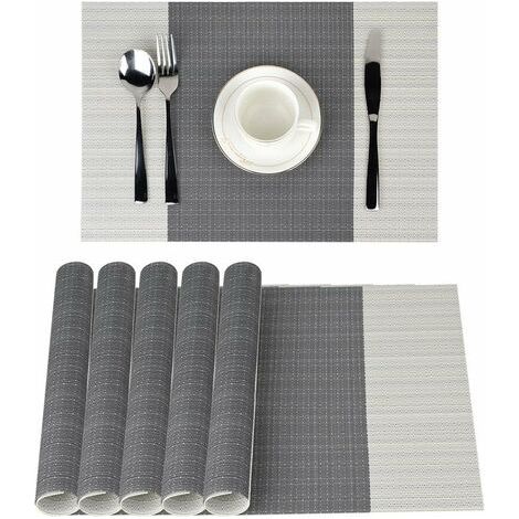 BUNTHAUS 6Pcs Sets de Table Anti-Glissant en PVC Napperon Lavables(45x30cm) Napperons pour Cuisine, Salon, Jardin ou Salle à Manger (Rayé Gris) (1/5)