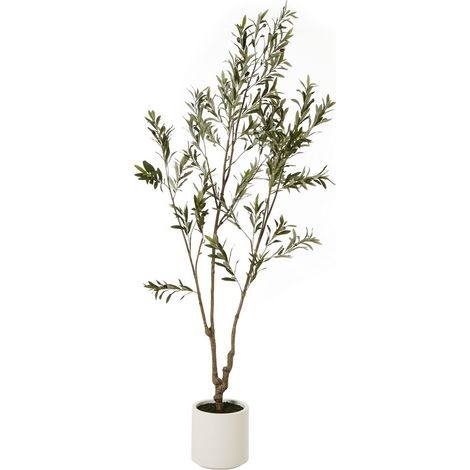 Apulia Olive Tree in Pot 210 cm - Plastic - Height 210 cm - Brown/White