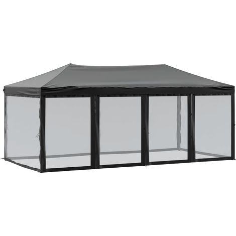 Tente de réception pliable avec parois Noir 3x6 m