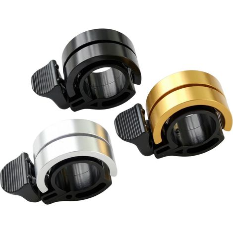 Timbre universal de aluminio para bicicleta, 100 dB súper potente - Timbre robusto e impermeable para manillar de bicicleta, ideal para bicicletas de montaña, dorado - plateado - negro, 3 piezas (1/5)