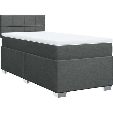 Lit simple Lit adulte Sommier à lattes de lit avec matelas Gris foncé 90x200 cm Tissu