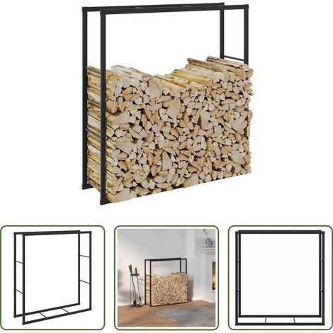 Rangement bûches - Portant de bois de chauffage noir 110x30x116 cm acier (1/5)