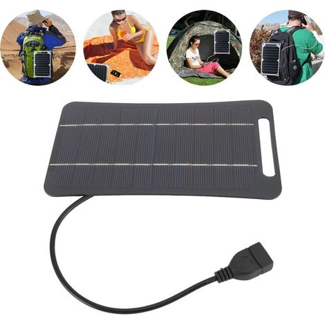 Panneau Solaire USB 5V 5W Professionnel - Monocristallin Haute Efficacité - Portable léger pour Camping Voyage Outdoor Noir