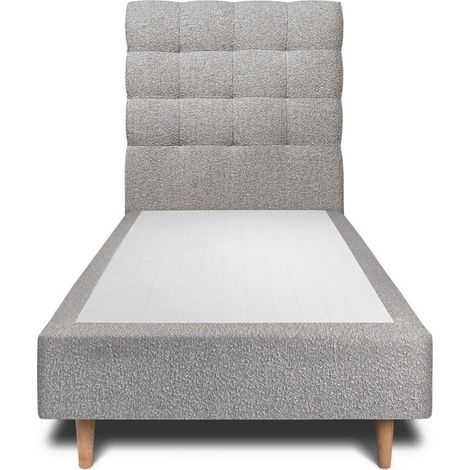 Lit 90x190cm avec tête de lit capitonnée bouclette et sommier tapissier gris - Hauteur totale : 35cm (1/4)