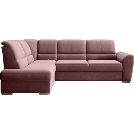 Canapé angle gauche convertible velours rose cuivré et pieds acier chromé Zabor 270cm (1/5)