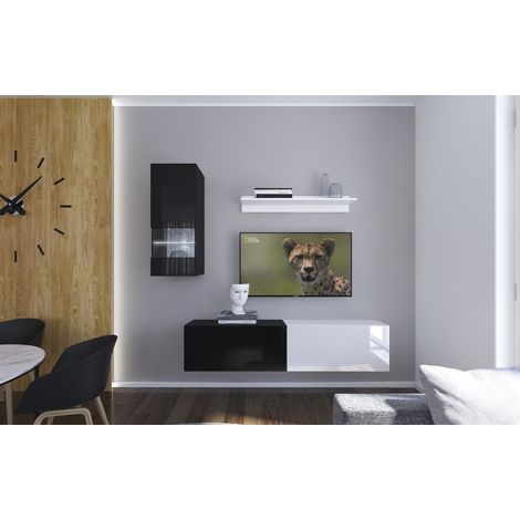 Ensemble meuble TV NEXT 272 AN272-17BW-HG22-1A noir-blanc brillant 193 cm