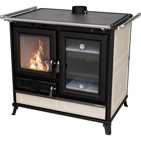 Cuisinière à bois en céramique - THERMOROSSI Margherita Evo 12.1 kW  Ivoire - Sans barre latérale