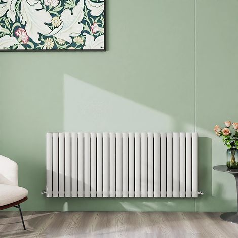 AICA 600x1416mm White Horizontal Designer Radiator Single Oval Column Heating UK
