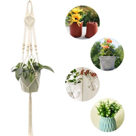Maceta colgante, plantas suspendidas, gancho único, hecho a mano, colgador de plantas, cesto colgante, soporte para macetas, cuerda de algodón, cesta de flores, balcón, plantas colgantes, 2 piezas (1/5)