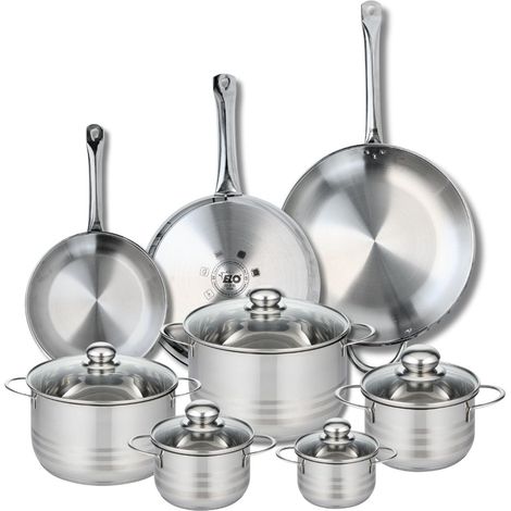 Ensemble de 3 poêles de cuisson 24, 28 et 32 cm – 5 faitouts inox 12 à 24 cm – Compatible induction – Cuisson saine sans PFAS – ELO