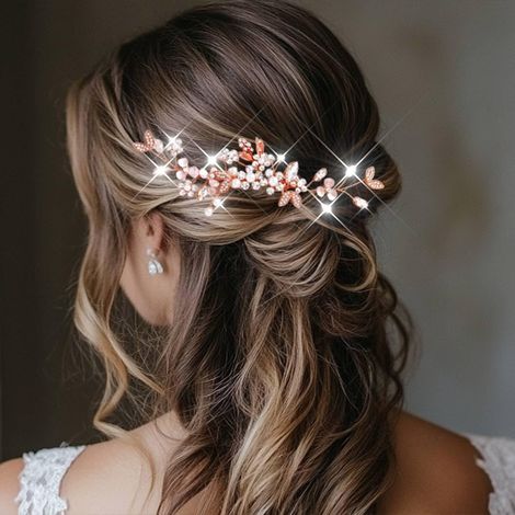Peignes à cheveux de mariée avec fleurs en cristal et perles - Accessoire de cheveux pour femmes et filles (1/5)