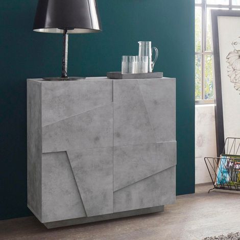 Credenza Bassa da Ingresso 80 cm Madia Grigio Cemento Mobile con Ante (1/5)