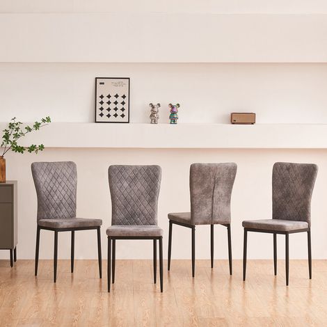 Jymtom – Lot de 6 chaises en tissu daim gris clair – Dossier capitonné ergonomique – Pieds en métal – Charge max 120 kg