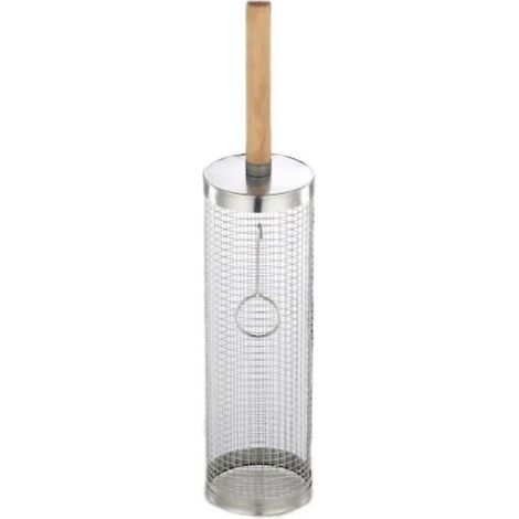 Cage à barbecue roulante avec poignée en bois - Panier de cuisson extérieur en acier inoxydable 304 avec grille et cylindre de cuisson A (1/5)