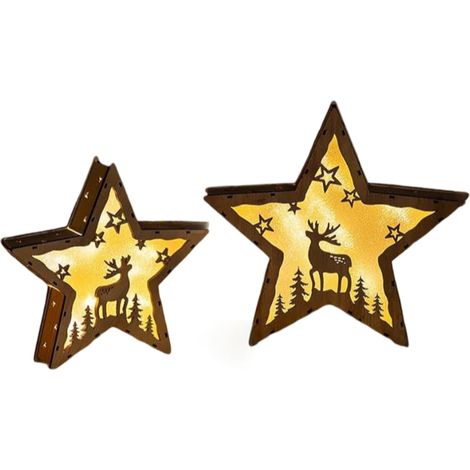 Set di 2 Stelle in Legno LED Marroni Decorazione Natalizia 30 cm (1/5)