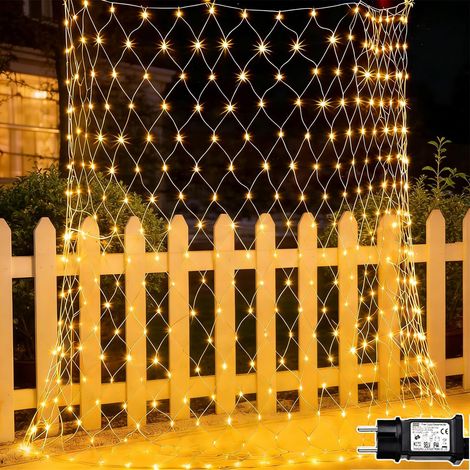 Rideau Lumineux Exterieur 200 LED 3m x 2m Filet Lumineux Exterieur, 8 Modes Étanche IP44 Guirlande Lumineuses Filet pour Décoration Intérieur Extérieur Mariage Chambre Noël Fête - Blanc Chaud