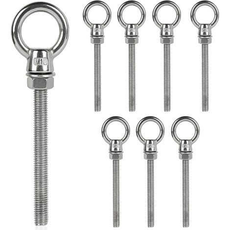 Lot De 8 Boulons à Oeil M10 X 100mm: Piton à Visser Long, En Acier Inoxydable 304, Avec écrous Et Rondelles, Longue Poignée, Vis à Anneau De Levage Pour Fixation Et Suspension (1/5)