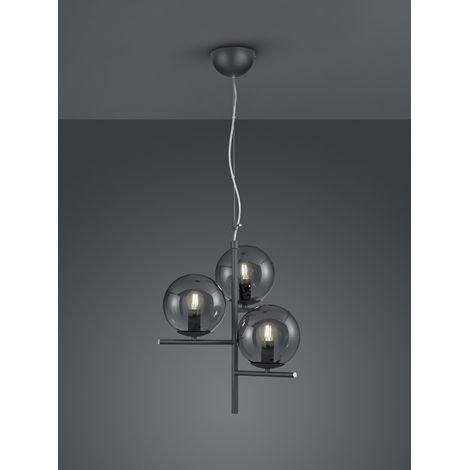 Sospensione 3Luci Sfere Vetro Fumé Antracite Ø40 cm Pure Trio Lighting