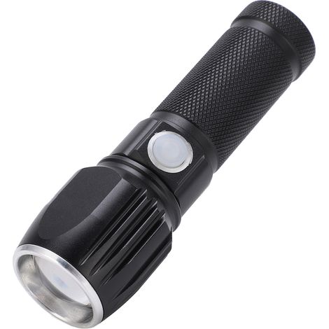 Lampe torche P01 portable, étanche, noire, avec câble de données pour le camping, la randonnée et la marche. (1/5)