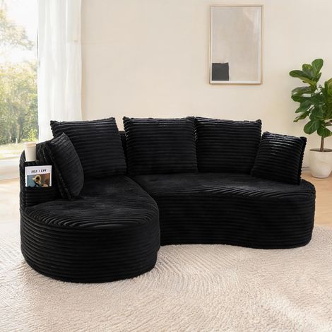 Canapé courbé en tissu noir avec rangements latéraux en corduroy (1/5)
