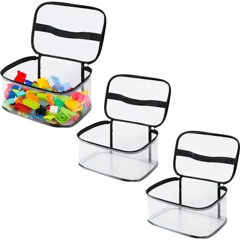 Lot de 3 sacs de rangement transparents en PVC avec poignées pour blocs et puzzles pour enfants, pochette transparente à fermeture éclair (1/5)
