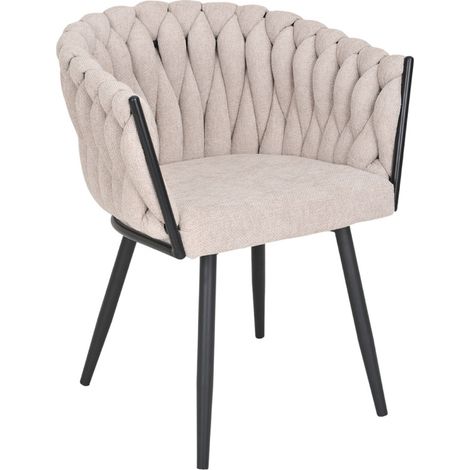 Chaise en tissu maille tressé beige avec pieds métal noir - BOWI 2 (1/5)