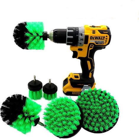Kit de nettoyage de jantes de pneus de voiture (6 pièces) avec brosse et perceuse (vert) (1/5)