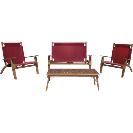 set da esterno pieghevole eurogarden "primavera" in legno di acacia bordeaux 4 sedute e tavolino