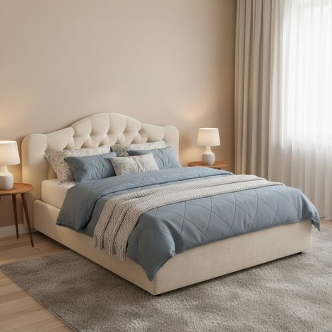 Cama Doble Aly, Desenfundable, con Almacenaje, Hecha en Italia, Tamaño del Colchón 160x200 cm, Beige (1/5)