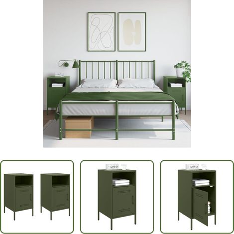 Armoire de chevet - Tables de chevet 2 pcs vert olive 36x39x68 cm acier (1/5)