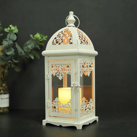 Lanterne décorative pour bougie de Jhy Design, 38 cm de haut, grande lanterne en métal de style vintage, porte-bougie suspendu, pour la maison, le balcon, usage intérieur et extérieur, événements (1/5)