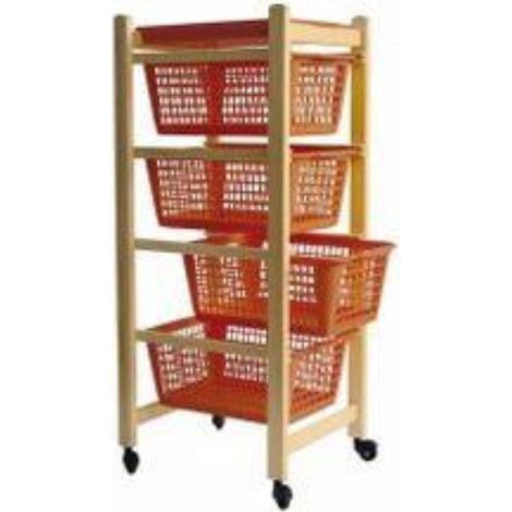 Carrello portafrutta JOLLY con cesti in plastica arancio e legno Naturale. (1/2)