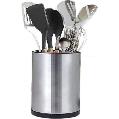 Pot A Ustensiles - Support Rotatif 360° En Acier Inoxydable - Pour Cuisine Plan De Travail - 20 8 X 17 Cm - Avec Séparateur Amovible - 1 Pièce (1/5)