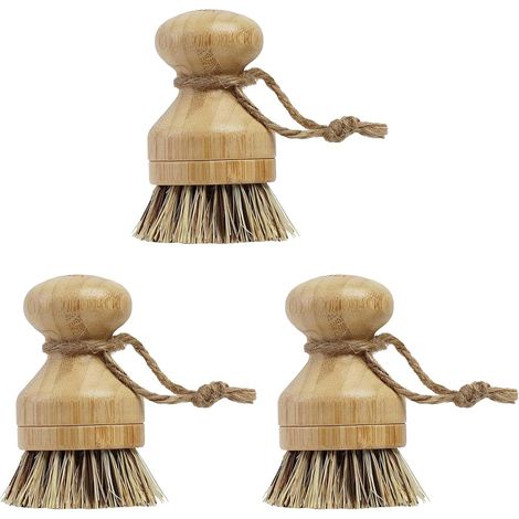 Lot de 3 brosses à vaisselle en bambou durable pour nettoyer les casseroles, poêles, assiettes et couverts (1/5)