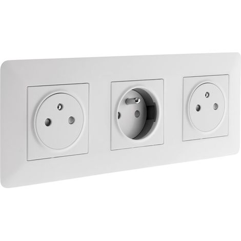 Triple prise affleurante 2P+T 16A précâblée – Boîte d'encastrement 50mm – Bornes automatiques sans outil – Design blanc (1/5)