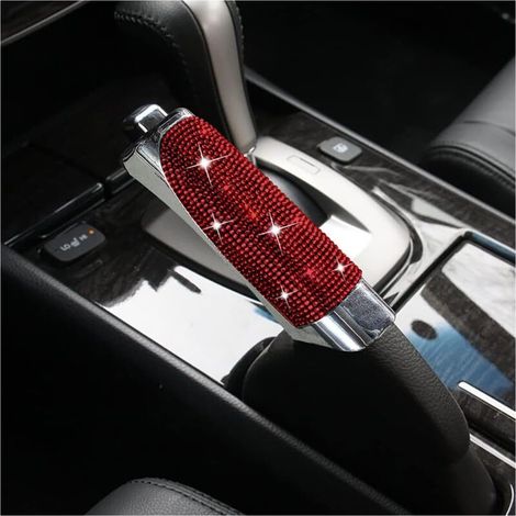 Couverture de Frein à Main de Voiture, Décoration Housse Frein à Main, Bling Couvercle De Frein à Main En Cristal, Universale Accessoires De Décoration Intérieure De Voiture(Rouge) (1/4)