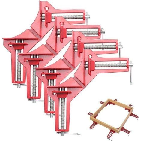 Pince à Angle Droit à 90 Degrés Serre Joint pour Menuiserie Réglable 4 Pièces-Crezuo (1/4)