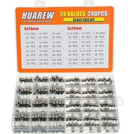 Glass Fuses 250V Voltage 5x20mm 0.5 1 1.6 2 3 4 5 6.3 8 10 15 20A 6x30mm 0.5 1 2 3 4 5 6 7 8 10 15 20A Amps Classification Kit (1/5)