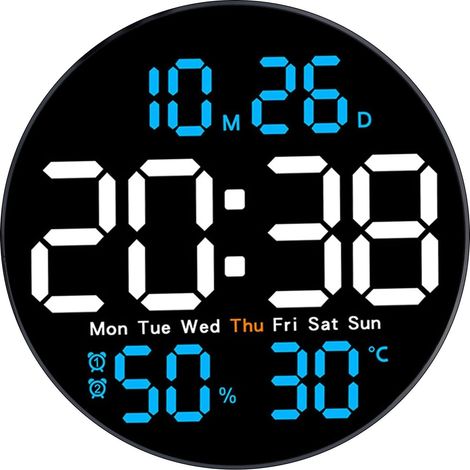 Thermomètre-hygromètre avec horloge bleu alarme, pour maison (1/5)