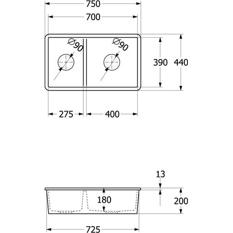 Villeroy & Boch 338800J0 Évier sous-plan Subway 80 U 440x750mm