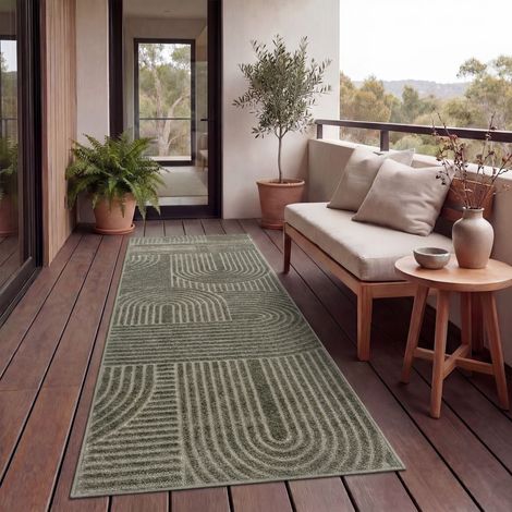 Paco Home Outdoor Teppich Wetterfest Balkon Wohnzimmer Skandinavisches Boho Einfarbig Grün 60x100 cm